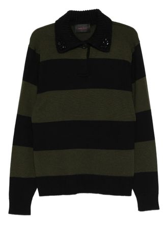 Simone Rocha striped embellished-collar polo shirt - men - Merino - M - Green