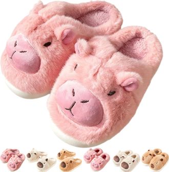 Generic Capybara Plush Slippers, Cute Plush Fluffy Fuzzy Cozy Warm Non-Slip Shoes For Indoor Outdoor (Pink-A, Adul, Adult, Women, 6, Numeric Range, UK Footwea