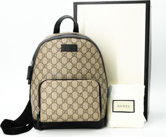 Gucci Beige Black Gg Supreme Leather Backpack (Pre-Owned)