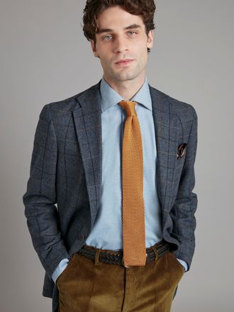 Oliver Brown Unstructured Jacket - Blue Wool Windowpane