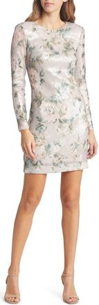 Eliza J Floral Sequin Long Sleeve Cocktail Dress in Silver at Nordstrom Rack, Size 6