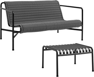 HAY Palissade Lounge Sofa mit Quilted Cushion + Ottoman, anthrazit