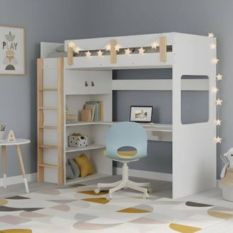 N&ouml;a & Nani Nells High Sleeper Cabin Bed with Built in Desk and Storage in White | Size: Single