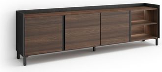 Skraut Home Skraut Home - Mueble Tv, Televisi&oacute;n, Muebles De Sal&oacute;n, Almacenaje, 207x35x61cm, Para Tv Hasta 80, Dise&ntilde;o Industrial, Led, Estilo Moderno, Roble Oscuro