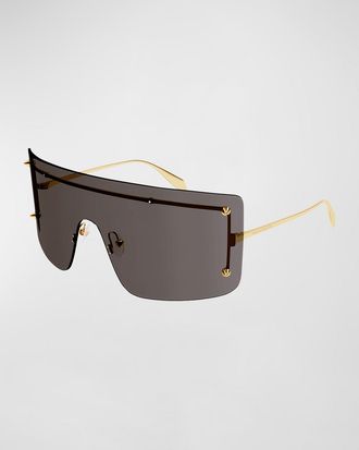 Alexander McQueen Studded Zinc Alloy Shield Sunglasses