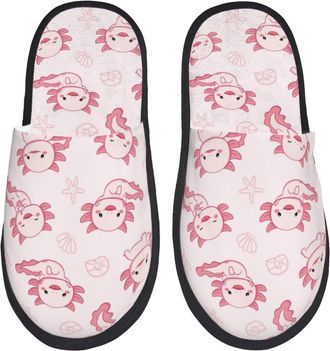 Generic Cotton Slippers Axolotl Salamander Funny Pink Breathable Plush Slippers Lightweight Cotton Slipper For Room Spa Travel L