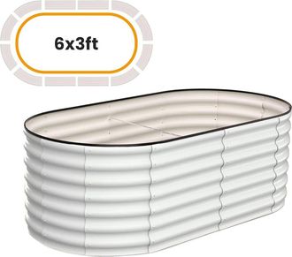 OEM Huerto Elevado, Construcci&oacute;n Ovalada De Metal Galvanizado, Opciones De Plantaci&oacute;n Vers&aacute;tiles, Blanco, 6x3x2 Pies