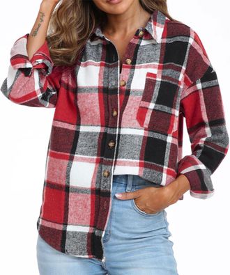 Generic Womens Plaid Shirt Ladies Long Sleeve Button Down Jackets Classic Flannel Checked Shirts Tunic Basic Loose Business Casual Check Blouse Top with Pocke