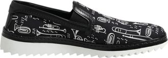 Dolce & Gabbana Zwarte Instap Geprinte Heren Loafers Schoenen