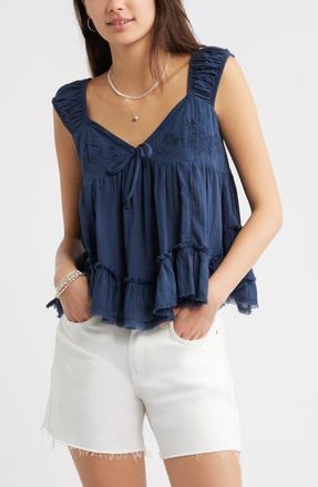BP. Cap Sleeve Cotton Babydoll Top in Navy Indigo at Nordstrom, Size Medium