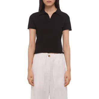 Helmut Lang Shrunken Knit Polo in Black at Nordstrom, Size X-Small