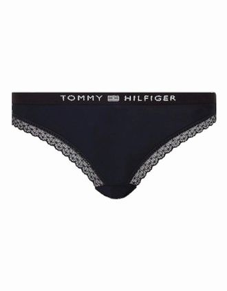 Tommy Hilfiger Womens TH Tonal Logo Lace Bikini Brief, Navy - Black - Size: 14