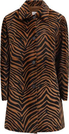 P.A.R.O.S.H. Womens Coat Leopard Print Brown Lambskin