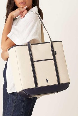 Polo Ralph Lauren Borsa shopping écru e blu navy