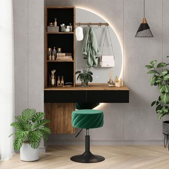 Vicco Tocador Melora, Roble/negro, 100 Cm Con Espejo Led, Vicco