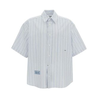 Wooyoungmi Short Sleeve Shirts, male, Blue, Size: S Striped Cotton-Blend Shirt