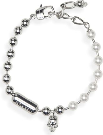 Alexander McQueen Mens Skull & Faux Pearl Bracelet at Nordstrom