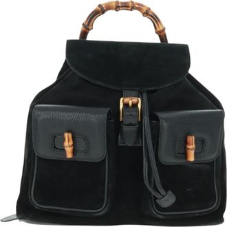 Gucci Vintage Bamboo Backpack Suede Black Suede Backpack Bag (Pre-Owned)