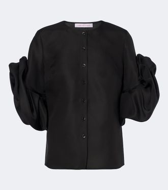 Carolina Herrera Floral-appliqu&eacute; silk top