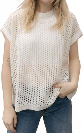 Elan Open Knit Crew Sweater Top In White