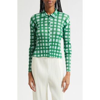 Issey Miyake Basket Print Pleated Cardigan in Green at Nordstrom, Size 3