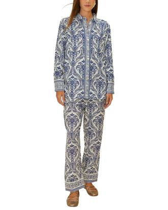 Farm Rio Linen-Blend Tropical Cameo Pajama Shirt