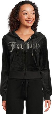 Juicy Couture Classic Juicy Hoodie With Bling Womens Sweatshirt Liquorice : LG (US 10-12), Polyester/Spandex