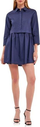 English Factory Long Sleeve Mini Shirtdress in Navy at Nordstrom Rack, Size Medium