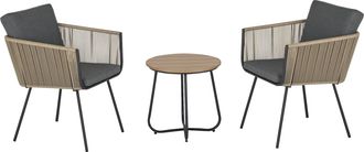 OUTSUNNY Conjunto De Muebles De Rat&aacute;n 1 Mesa Redonda Y 2 Sillas Con Cojines Para Jard&iacute;n
