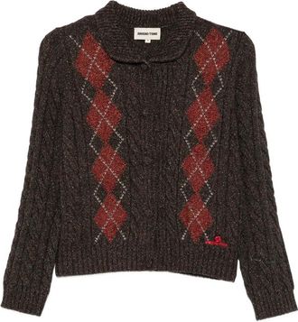 Shushu/Tong Argyle-pattern Cable-knit Cardigan