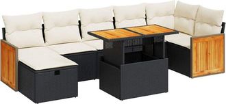 vidaXL Set De Muebles De Jard&iacute;n 5 Pzas Y Cojines Rat&aacute;n Sint&eacute;tico Negro Vidaxl
