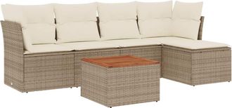 vidaXL Vidaxl - Juego De Sof&aacute;s Jard&iacute;n Con Cojines 6 Pzas Rat&aacute;n Sint&eacute;tico Beige