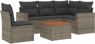 vidaXL Set De Muebles De Jard&iacute;n 6 Pzas Y Cojines Rat&aacute;n Sint&eacute;tico Gris Vidaxl