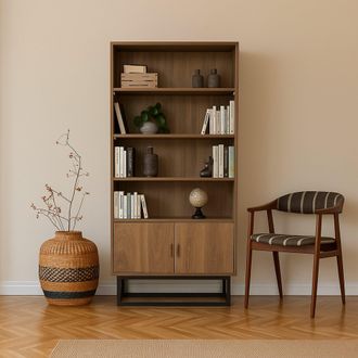 Dmora Dmora - Libreria Almeni, Scaffale Da Ufficio, Mobile Portalibri, Biblioteca, 80x36h182 Cm, Noce E Nero, Con Imballo Rinforzato, Con Imballo Rinforzato
