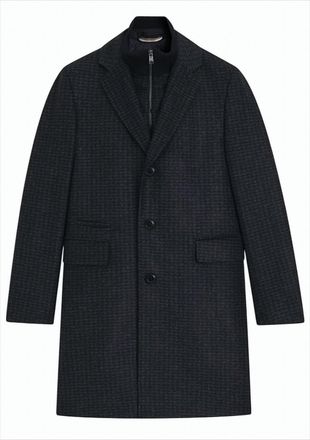 BOSS Textured Dark Blue Wool Blend Coat