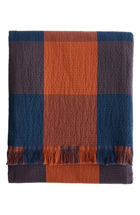 Pendleton Reversible Fringe Organic Cotton Throw in Copper/Indigo at Nordstrom