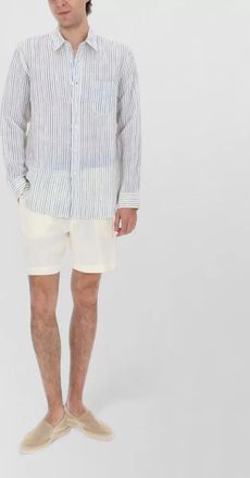 120% Lino striped button down collar shirt pocket