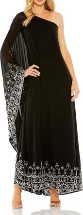 Mac Duggal One Shoulder Embellished Trapeze Gown in Black Silver at Nordstrom, Size 10