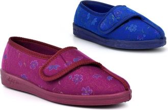 Generic Womens Wide Slippers Ladies Wide Fit Slippers Size 9 Rubber Sole Slipper Size 8 Womens Machine Washable Slipper Rubber Sole Washable Strap Fastening E