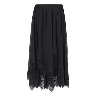 Fabiana Filippi Midi Skirts, female, Blue, Size: 2XS Flared Lace Skirt with Foliage Embroidery