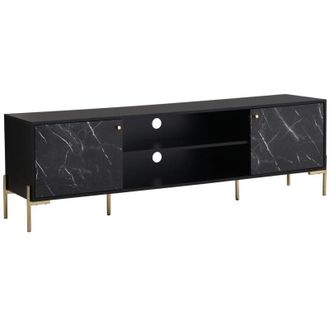 Vente-Unique Pascal Morabito - Mobile tv con 2 ante e 2 nicchie in mdf e metallo Effetto marmo nero e dorato - ciemila di