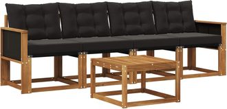 vidaXL Conjunto De Sof&aacute;s De Exterior 5 Uds. Natural Y Negro Vidaxl