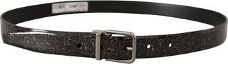 Dolce & Gabbana Mens Black Goccia Glitter Patent Leather Buckle Vernice Belt