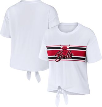 WEAR by Erin Andrews Womens WEAR by Erin Andrews White Chicago Bulls Tie-Front T-Shirt at Nordstrom, Size Medium