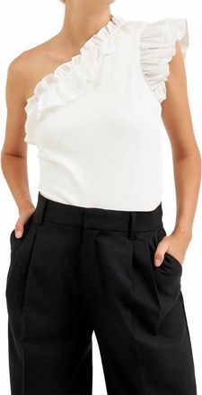 Grey Lab One Shoulder Ruffle Top In White