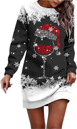 Generic Womens Christmas Fleece Knitted Long Jumper Dress Christmas Costume Xmas Dresses for Women UK Evening Party Prom Cocktail Swing Glad Rags Ladies Chris