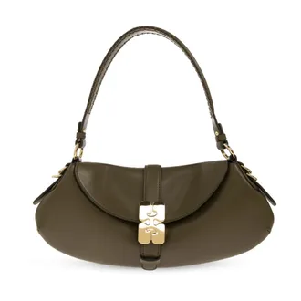 Ganni B-Kat Logo-Plaque Shoulder Bag - female - Ganni - Shoulder Bags - Green - ONE SIZE - Bags