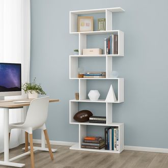Dmora Dmora - Librer&iacute;a Alta En Zig Zag Con 6 Estantes Abiertos, Made In Italy, Estante Para Libros Y Documentos, Librer&iacute;a De Oficina, Cm 80x25h192, Color Bl