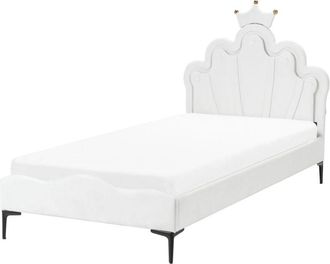 Beliani Kids Bed Crown Velvet RUBIAN 90 x 200 cm (EU Single) With LED Lights White