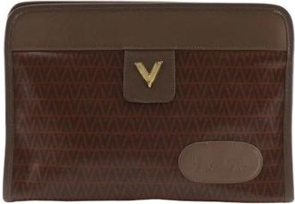 Valentino Pre-owned Mario V Logo PVC Clutch Bag - Heren - Vintage Clutch - Bruin - ONE Size - Vintage
